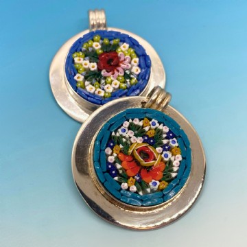 Round Rose Micromosaic Pendant